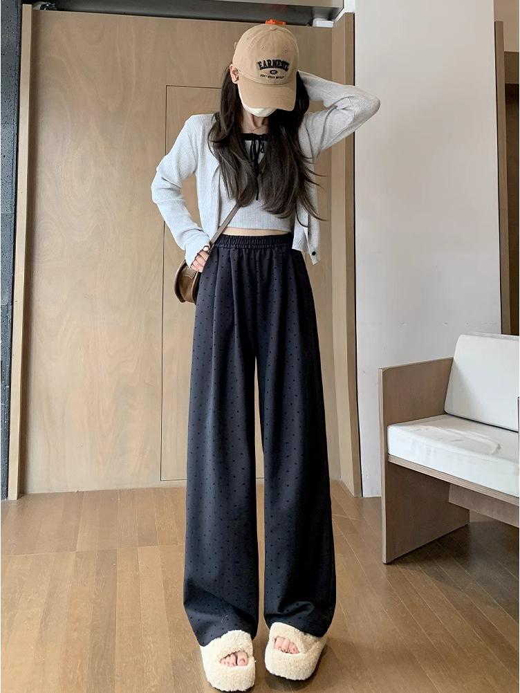 Women's Polka Dot Wide-Leg Pants - High Waist, Loose Fit, Floor-Length, 2025 Spring/Autumn Collection.
