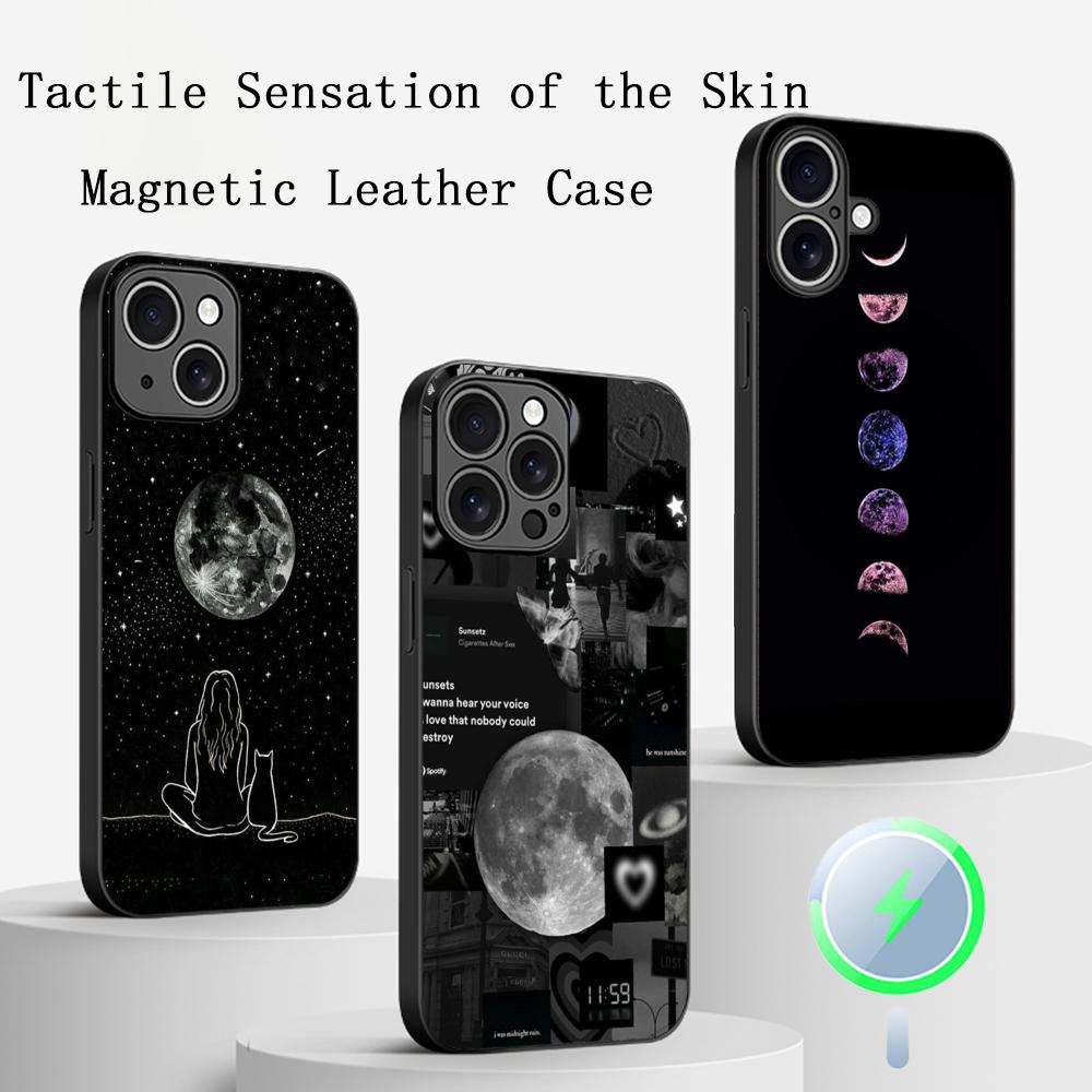 Cool moon fashion poster pattern Phone Case For iPhone 17 16 15 14 13 12 Plus Pro Max High-end Luxury Magsafe Sheepskin