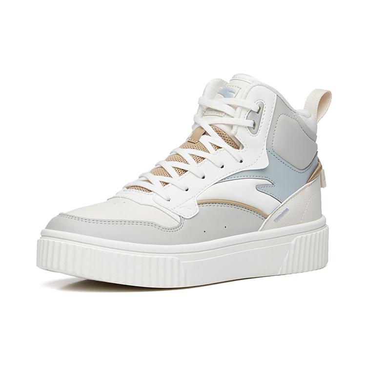 Anta Slip Resistant Abrasion Resistant Slip Resistant Abrasion Resistant High top Skateboard Shoes Women's White Gray 922248015-3