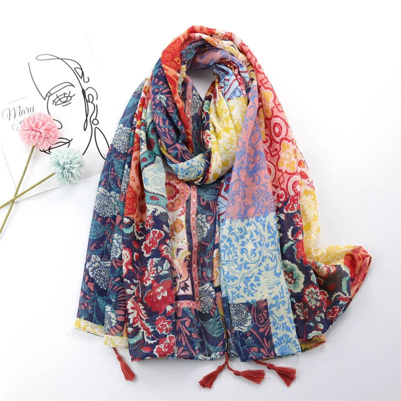 Autumn Fashion Ink Painting Floral Tassel Viscose Shawl Scarf Lady High Quality Wrap Pashmina Stole Bufandas Muslim Hijab Sjaal