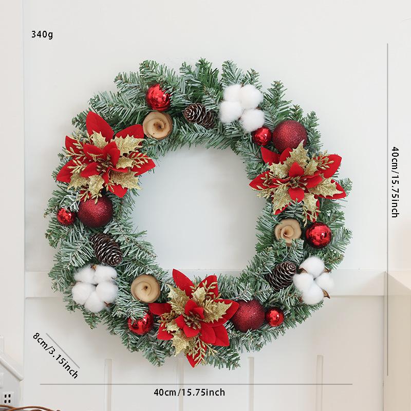 Christmas Wreath 35/40cm Pre-made Door Hanger, Festive Holiday Decoration for Home Entrance Xmas Decor