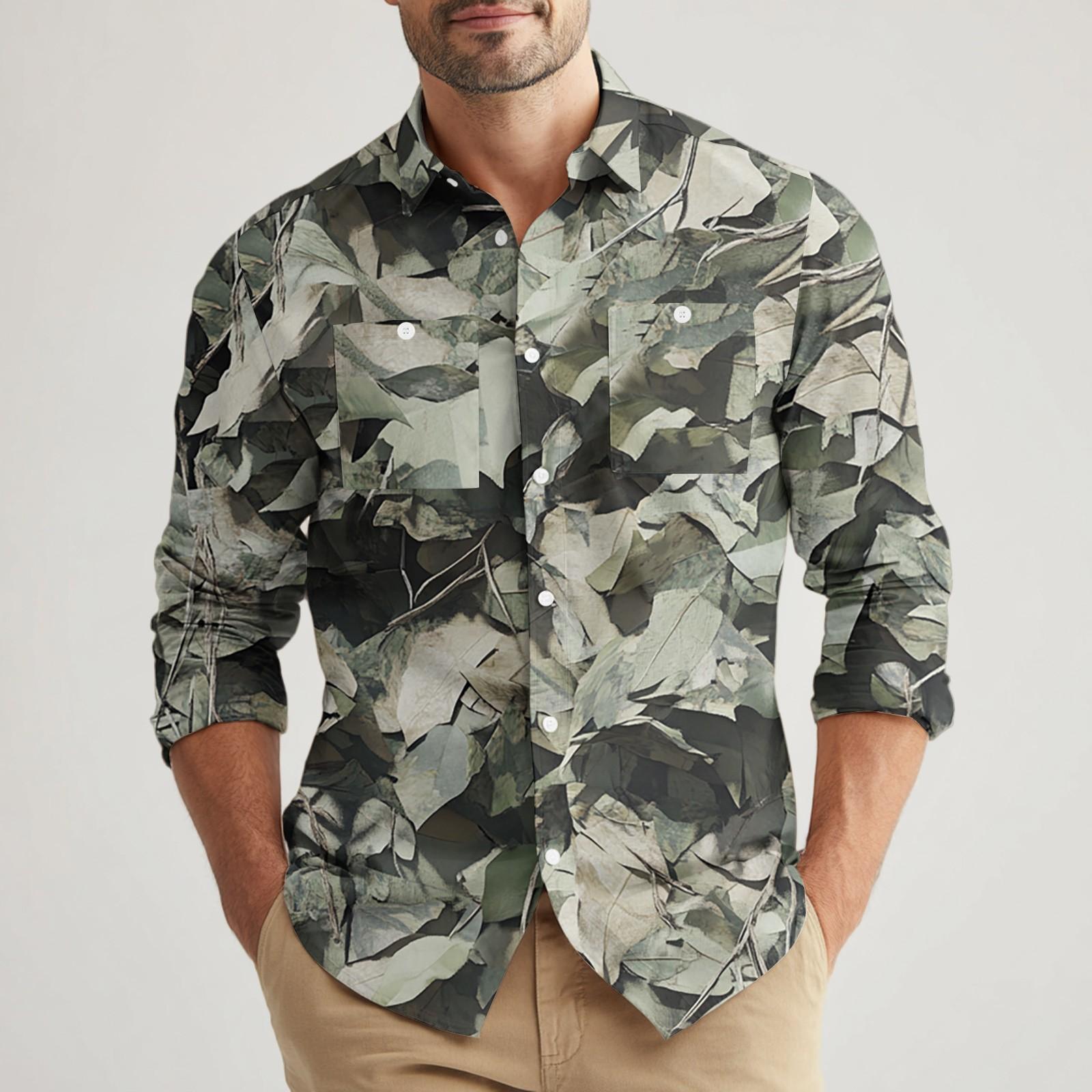 

Men s Loose Classic Lapel Multi-pocket Industrial Work Shirt Top XL