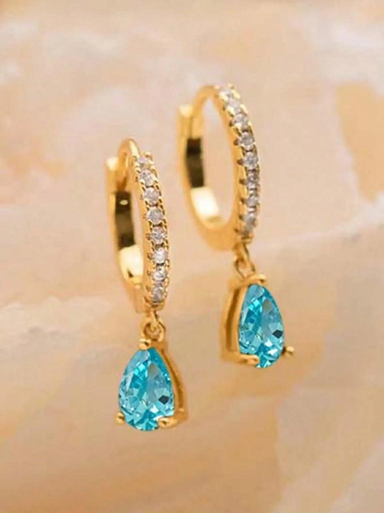 Copper Colorful Zircon Simple Fashion Water Drop Hoop Earring For Women Dating Partyt High Quality Fine Jewelry