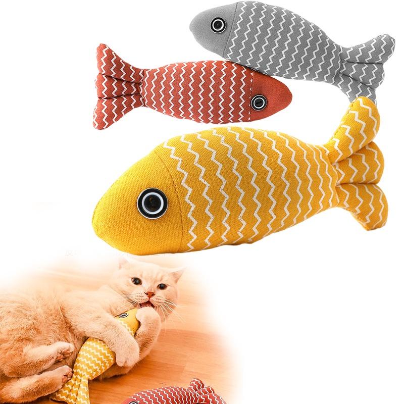 New Cross-border Pet Cat Toy Striped Linen Wave Fish For Self-entertainment