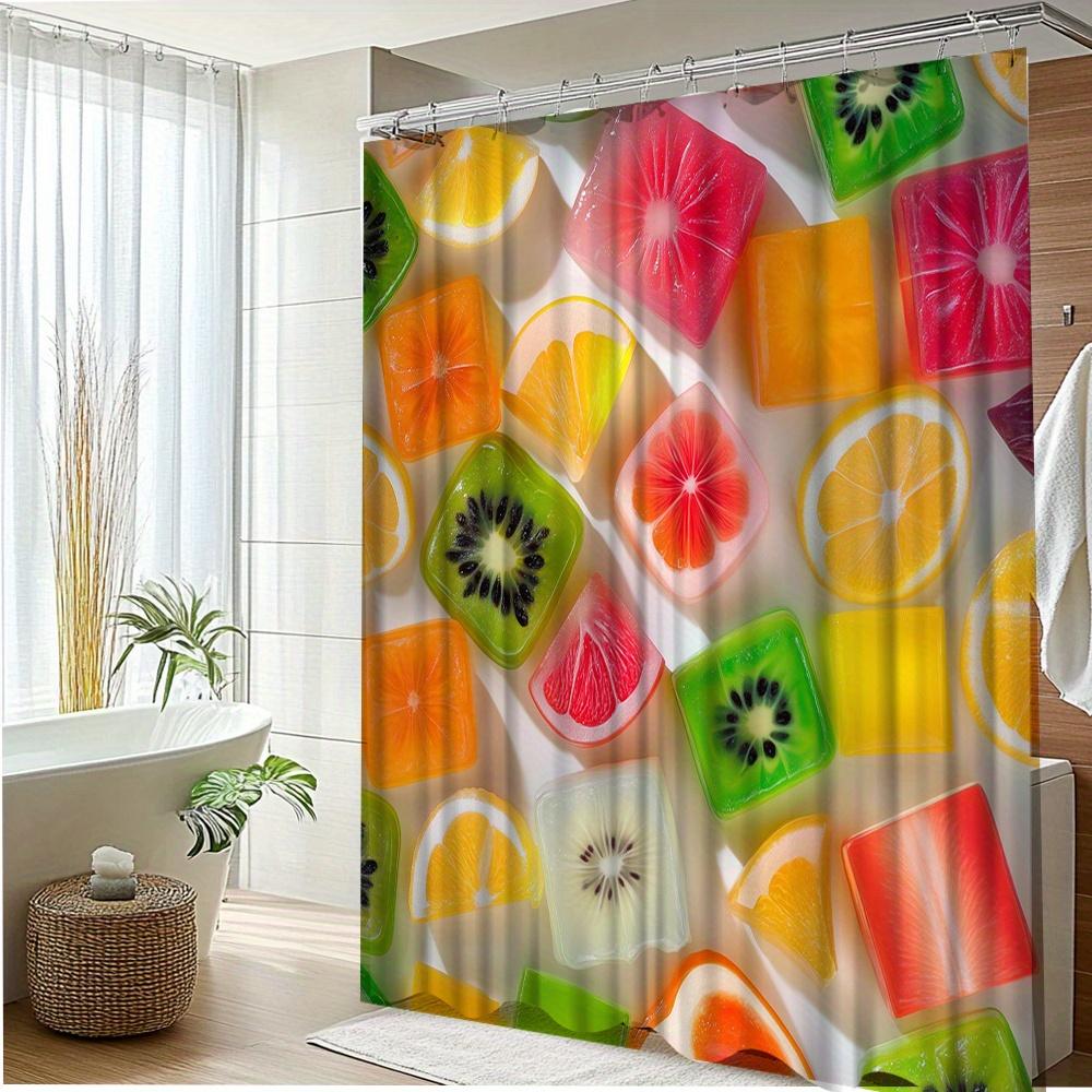 Fruit Slice Print Waterproof Shower Curtain For Bathroom, Bright Citrus Design Adds Freshness To Your Bathroom Decor