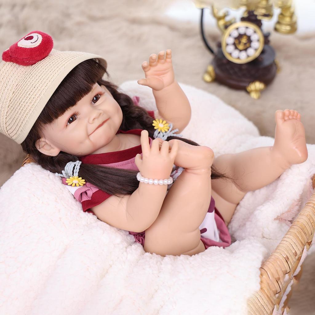 KEIUMI Smiling Reborn Baby Girl Dolls 55 Cm Full Silicone Vinyl Body Bathe Lifelike Princess Bebe Newborn Dolls Christmas Gifts