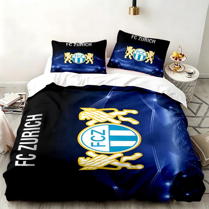 FC Zurich Set de 3 pièces Parfait pour la chambre à coucher Ensemble de literie confortable comprenant une housse de couette et deux taies d'oreiller Cadeau d'anniversaire ou de Noël idéal
