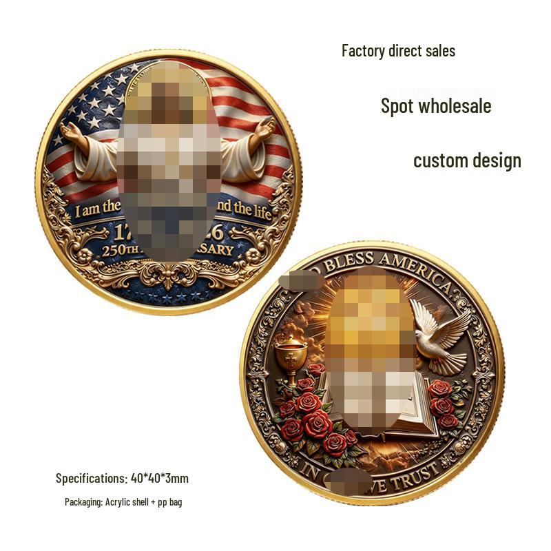 US 250th Anniversary Peace Dove Commemorative Medal with Color Printing 40x40x3mm