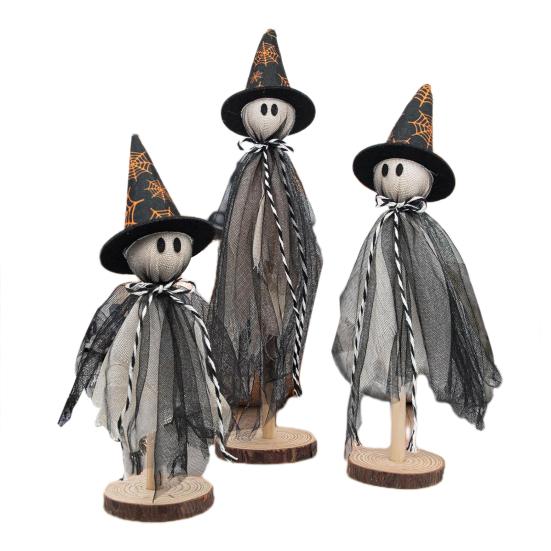 3Pcs Ghost Ornaments Wooden Halloween Decorations Adorable Shape Fabric Ghost Figures Table Decor Party Supplies
