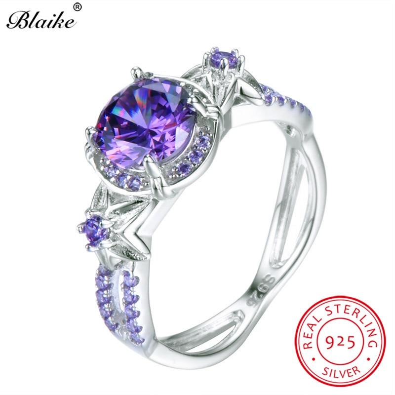 

Blaike, 100% настоящее серебро 925 пробы, имитация александрита, июньский камень, кольца для женщин, светло-фиолетовое кольцо с цирконом, звездным цветком