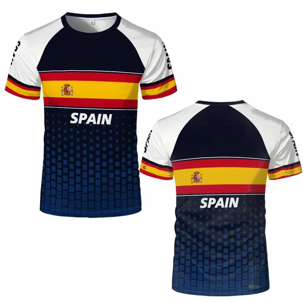 Maglia Grafica Bandiera Spagnola Moda Stampa Geometrica Asciugatura Rapida T-shirt Calcio Uomo Donna Sport Allenamento Casual Traspirante Top