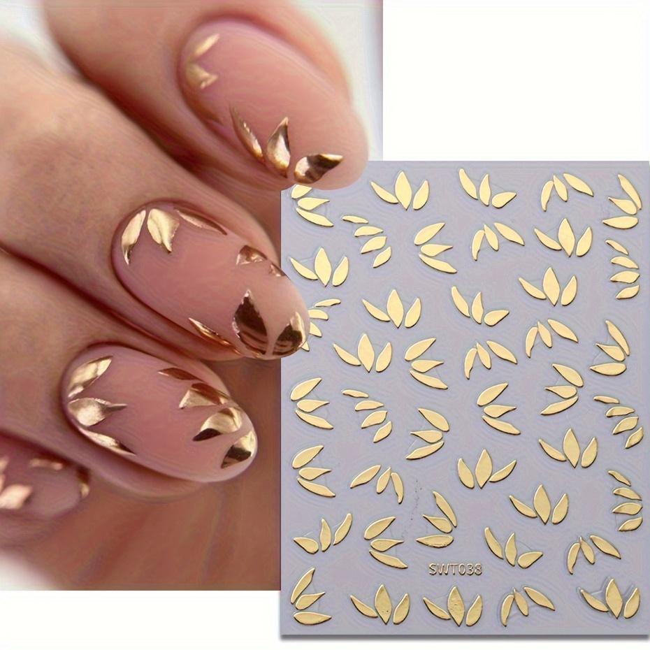 1 Sheet Metallic Leaf Design Nail Art Stickers Golden Pattern Spring Petal Nail Art Decals For Nail Art Decoration