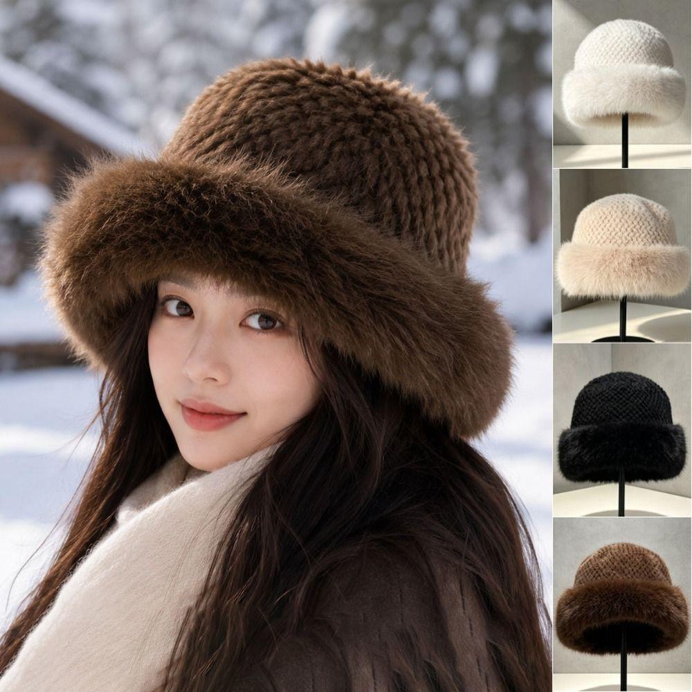 Korean Style Fluffy Fur Hat Warm Mink Fur Fisherman Hat Fashion Winter Hat Ski