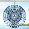 Blue Mandala Eye Wind Chime Outdoor Decor 2D Metallic Garden Art with Vibrant Blue Golden Patterns Infinite Rotation Kinetic Energy Capturing