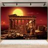 Ancient Roman Architecture Dusk Scenery Banner Background, Western Desert Cactus, Birthday Party Decoration Photography Backdrop860
