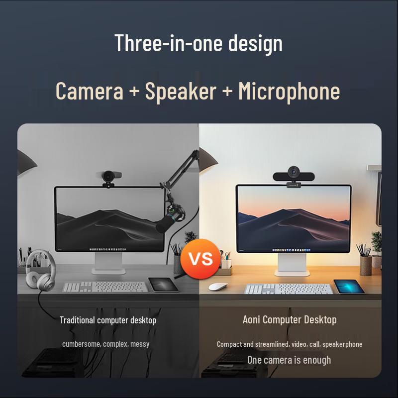 Aoni C1000 2K HD Webcam with Integrated Speaker