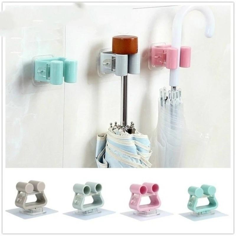 Household Bathroom Wall Mounted Mop Umbrella Holder Brush Shelf Bathroom Hanger Storage Rack Multifunctional Storages Tools