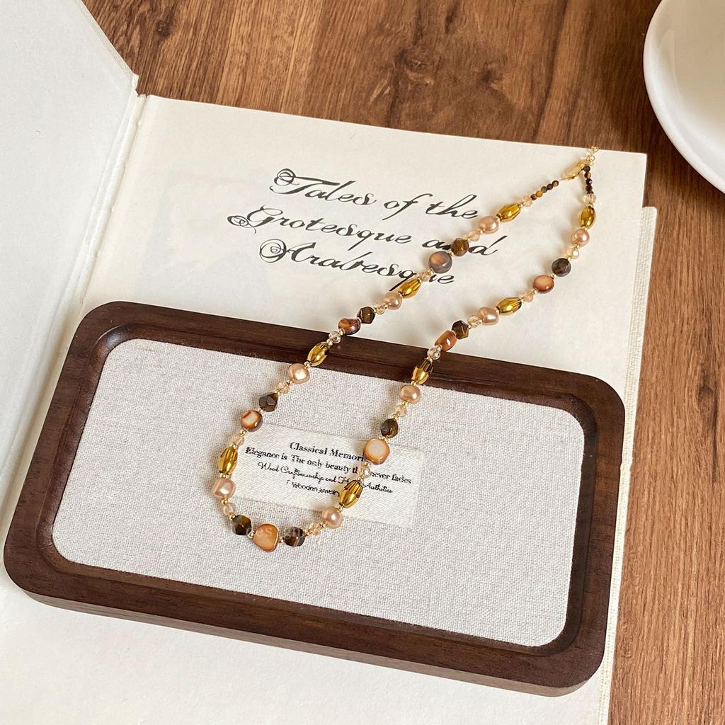 Retro Tiger's Eye Stone Natural Stone Beaded Necklace Set Women's New Light Luxury Fashion Collarbone Chain Temperament Sweater Chain