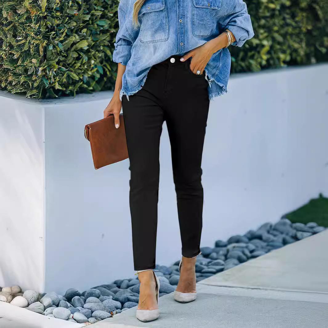 

European and American White Denim Skinny Pants - Cross-Border Fashion. XL/12 чёрный