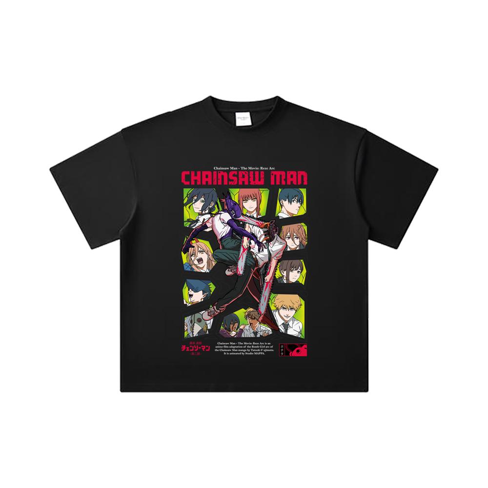 260 GSM Double Yarn 32 Count 100% Cotton Chainsaw Man V17 Reze Arc Print Unisex Heavy Cotton T Shirt