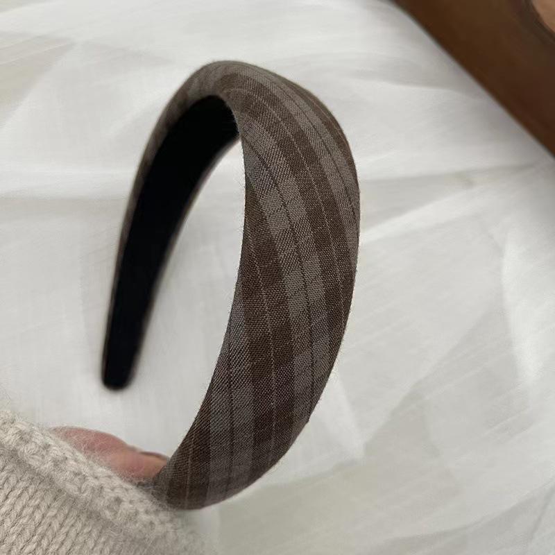 Retro French Wide Skull Top Sponge Headband for Women - Milk Coffee Color Hair Accessory