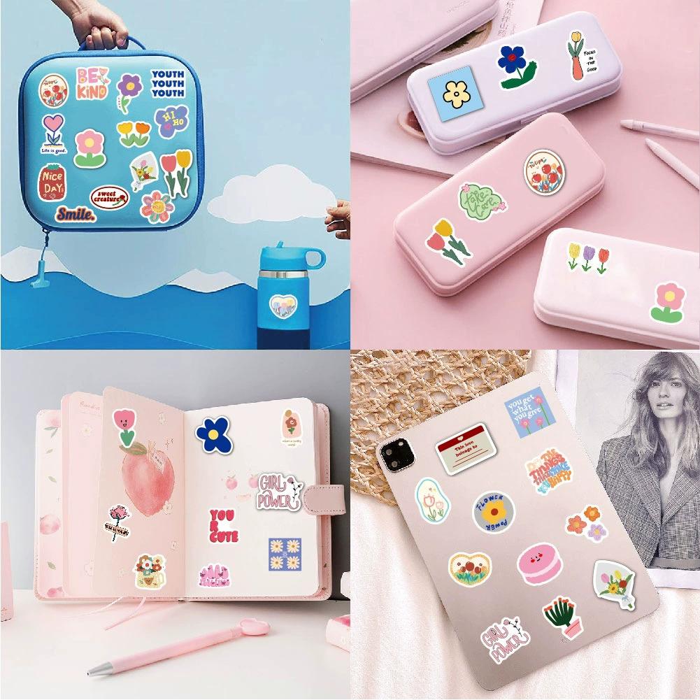 60Pcs Little Flower Smile Stickers Cartoon Cute Simple Ins Graffiti Decoration Water Cup Computer Luggage Flower Stickers