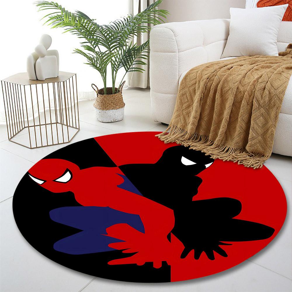 Round Rug Spider-Man Red Blue and Black Symbiote Suit Split Minimalist Superhero Circular Rug for Kids Game Room Decor