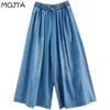 Plus Size Spring Summer Women's Elastic High Waist Large Wide Leg Slim Loose Denim Jeans Trousers Cropped Pants