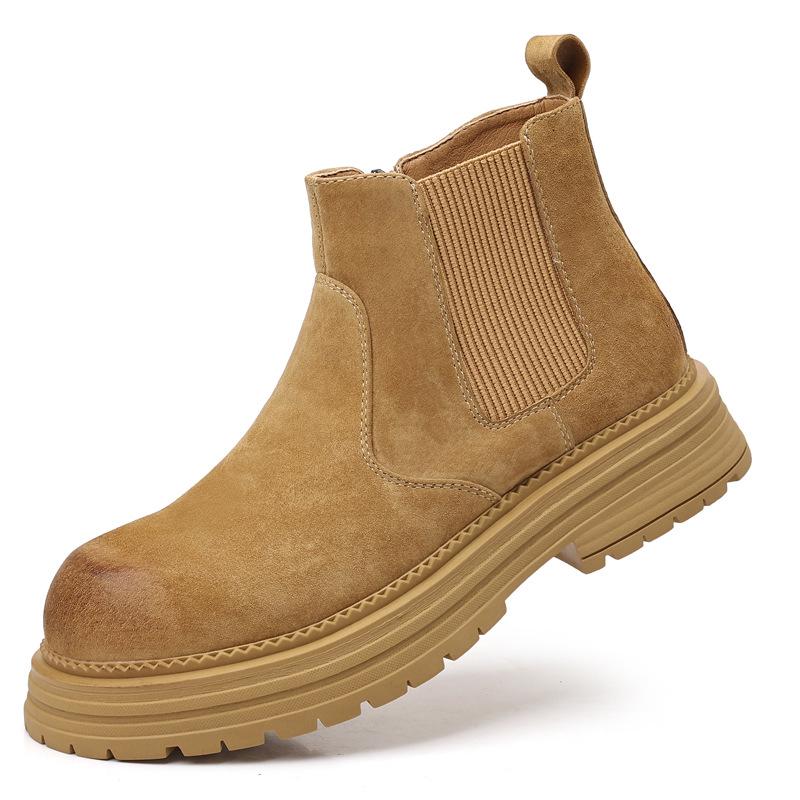 Men's 2024 Vintage Chelsea Slip-On Ankle Boots - Autumn/Winter British Style, Mid-Top Thick Sole for Outdoor Wear.