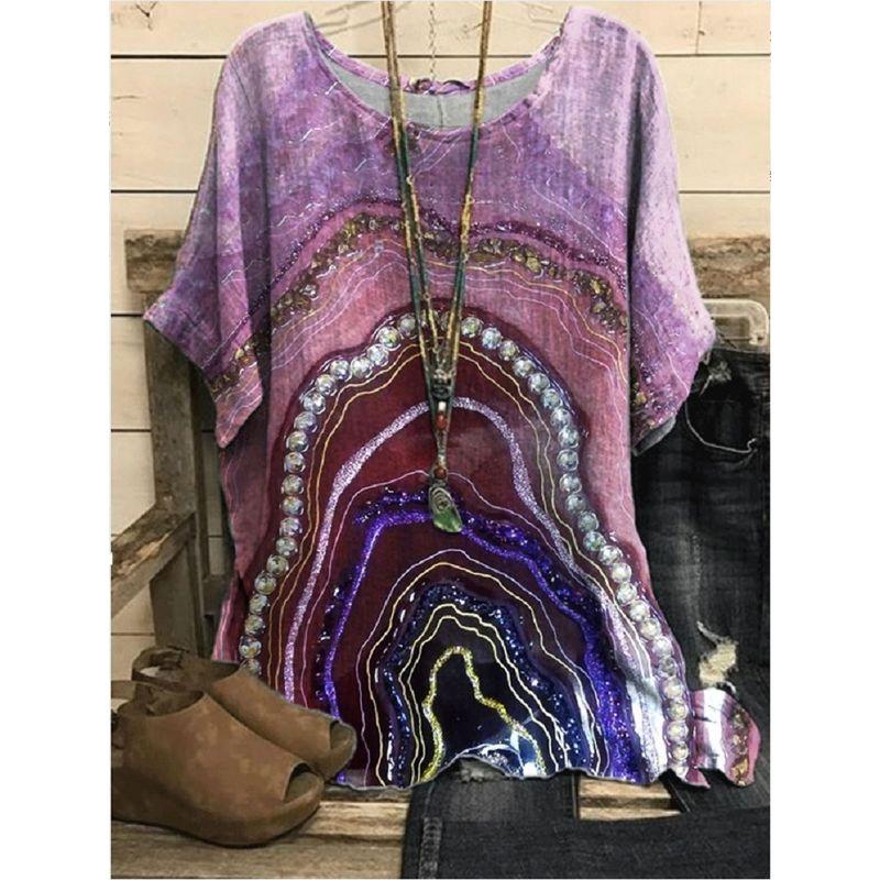 Printed round Neck Neck Casual Loose Top Print round Neck Top Women
