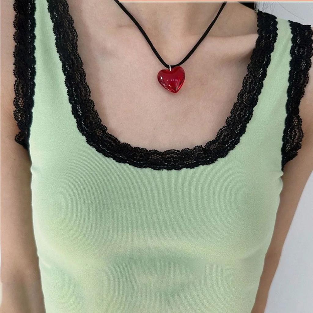 6 Colors Hip Hop Colorful Love Heart Pendant Necklace Women Punk Silver Color Beads Chain Grunge Jewelry Accessories Steampunk