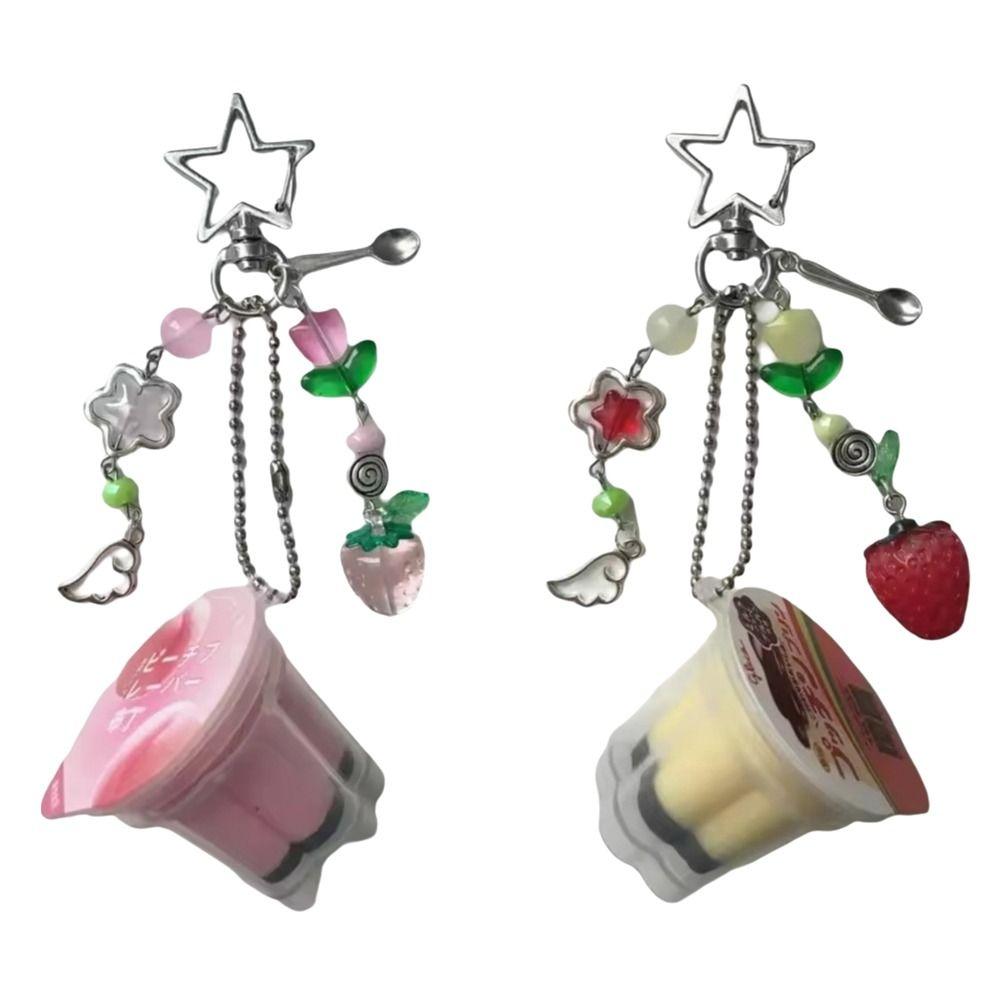 Retro Aesthetic Egg Flan Charm Pink Yellow Boho Keychain New Beaded Accessory  Cosplay Accessory