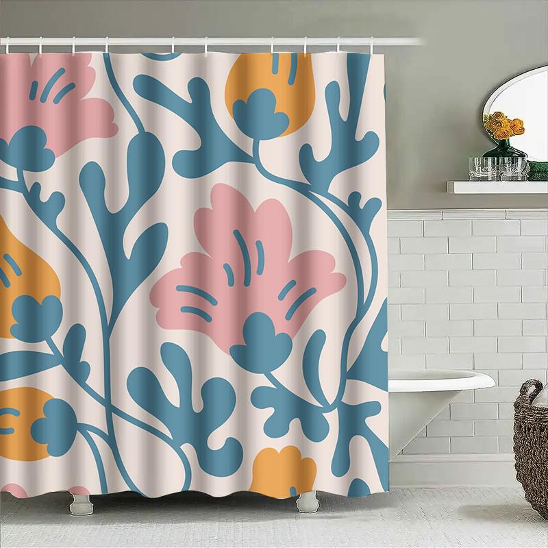 Moderner Badezimmer-Duschvorhang mit Blumendruck, dekorativ, wasserdichtes Stoff-Duschvorhänge für Heimdekoration in verschiedenen Größen! (
