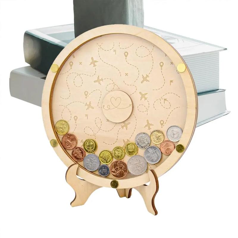 1Pc Coin Display Holder Vault Savings Bank Keepsake Cash Adventure Money Collection With Slot On Top Wooden Coin Box Memories