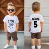 T-shirt a maniche corte per bambini, I'm 1 2 3 4 5, Compleanno, Digitale, Cartone animato, Carina, Casual, Adatta per l'estate, Uso quotidiano