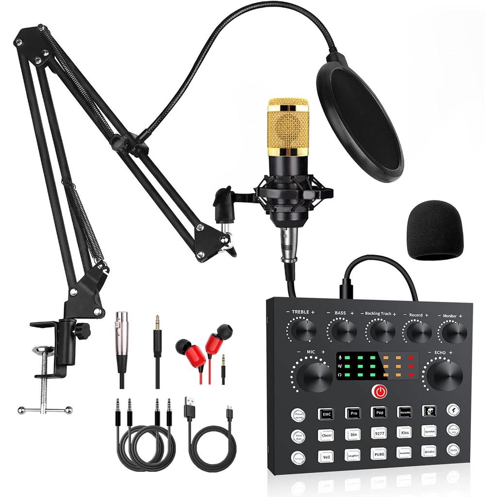 "BM800 Live Sound Card Set: English Version, V8s Compatible with Podcasts & Platforms"