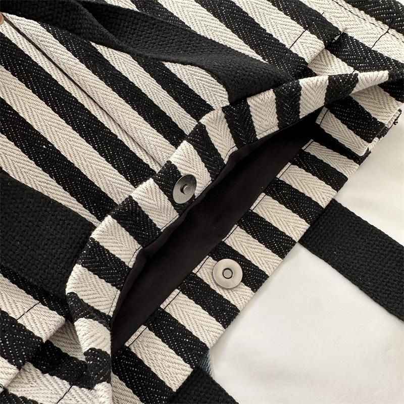 Cool Street Handbag, Large Capacity Women's Shoulder Bag, Trendy Striped Canvas Crossbody Bag, Fashion Travel Shopping Tote Bag