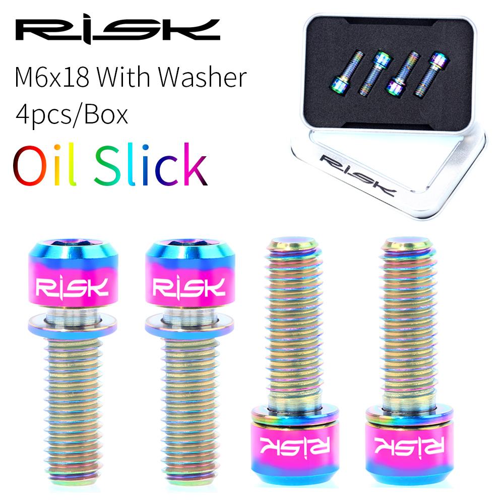 RISK 4Pcs/lot M6x18/20mm Titanium Ti CT4 Bolts Screws for MTB Bicycle Crank Disc Brake Caliper Headset Stem with Adaptor Washer M6x18mm Rainbow