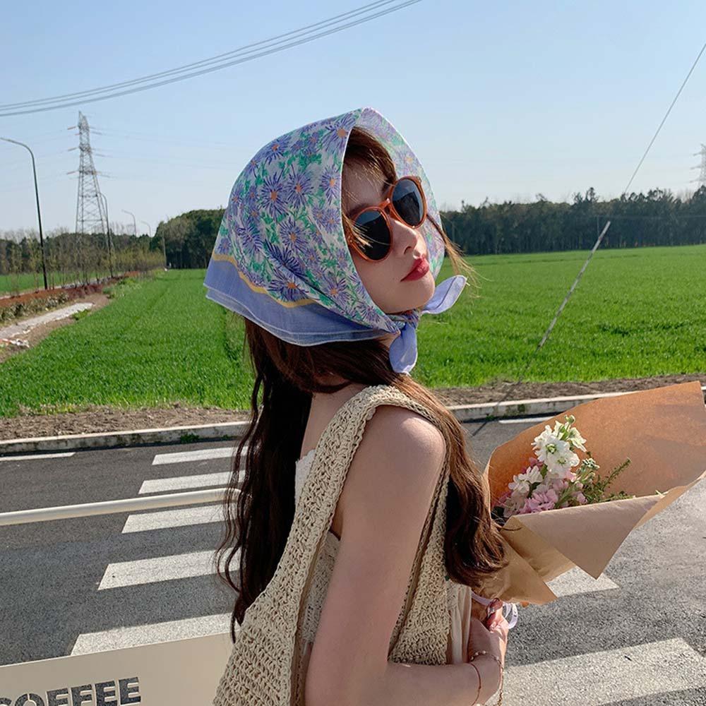 Breathable Spring Silk Scarf Sweat-absorption Square Hijab Scarf Sweet Scarves Vacation