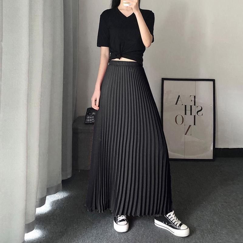 Bílá plisovaná midi sukně z šifonu s vysokým pasem - Délka ke kotníkům a zeštíhlující design