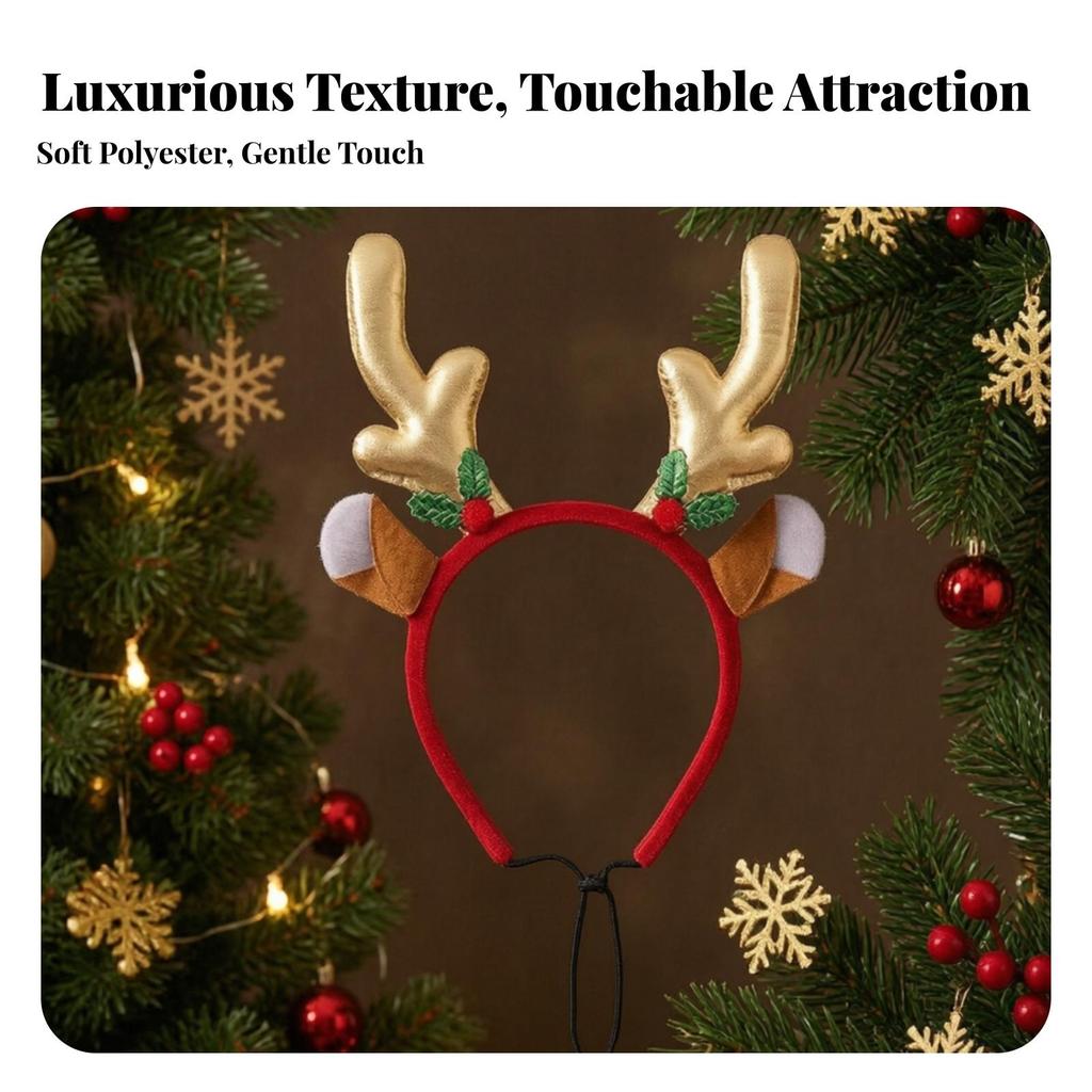 Pet Headband with Antlers Festive Headwear Soft for Pets