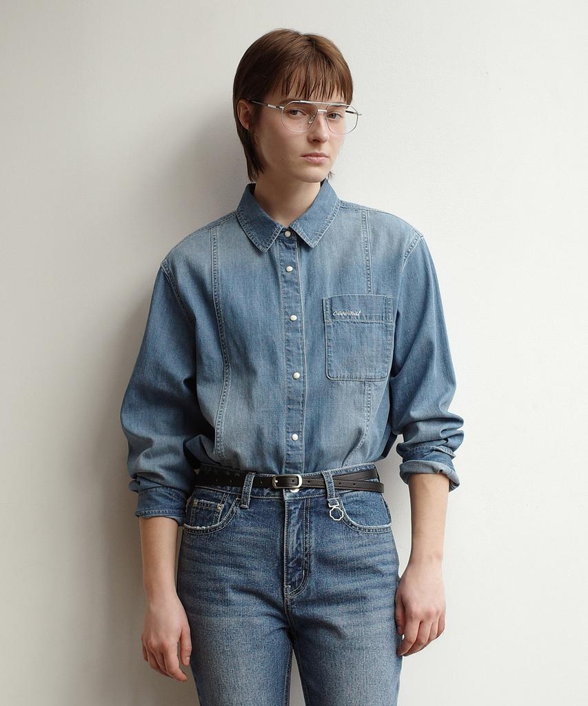 COVERNAT WOMAN Pocket Denim Shirt Blue