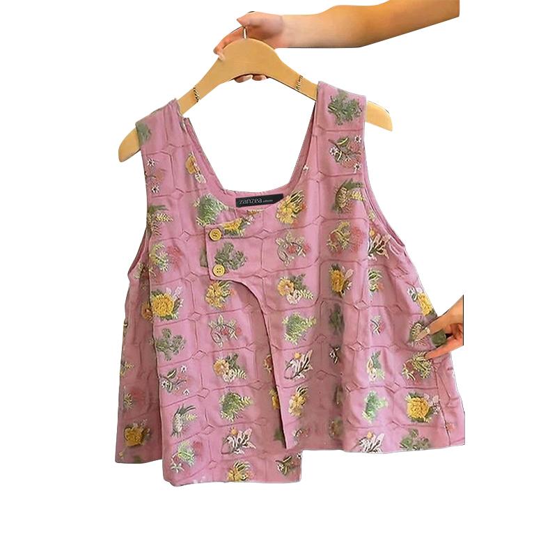 ZANZEA Damen Sommer Blümchenmuster Lässige Ärmellose Tanktops