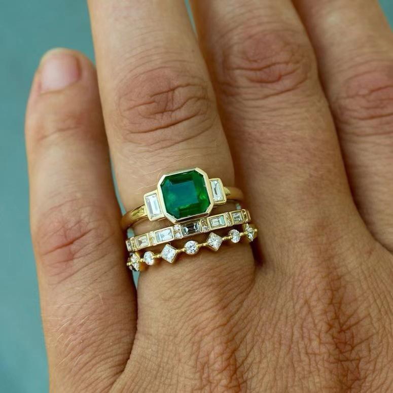 Legierung Cubic Zirkonia und Smaragd Edelstein Ring Set