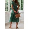 Women's French Vintage Floral Print Midi Dress Square Neck Puff Short Sleeve High Waist Chiffon Tiered Summer Casual Holiday Party Ladies Dress