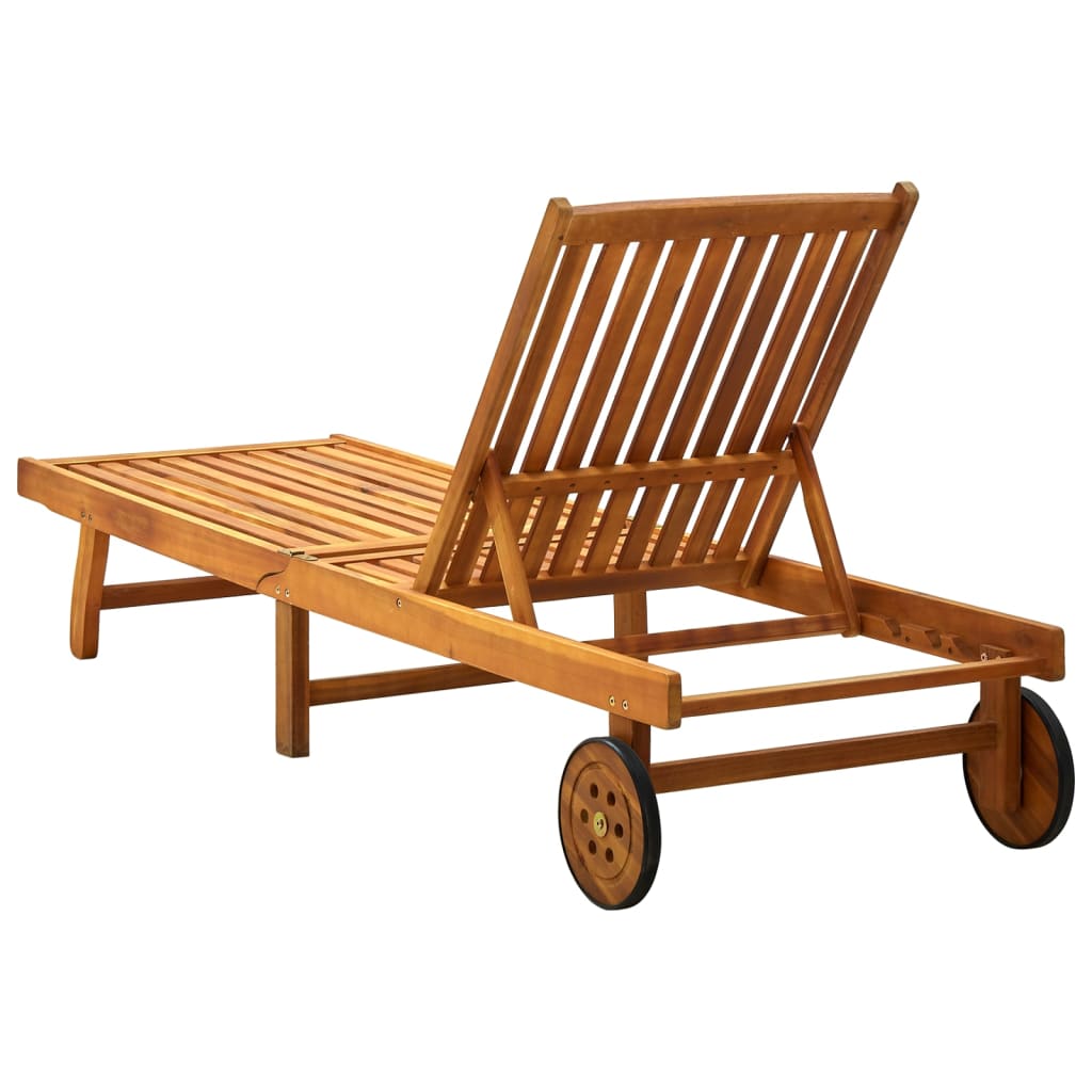 Folding Sun Lounger with Cushion Solid Acacia Wood