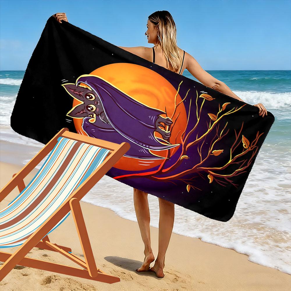 Mystical bat under moonlight Print beach towel, quick drying, suitable for travel, outdoor sports, jogging, the beach and swimming, gift
