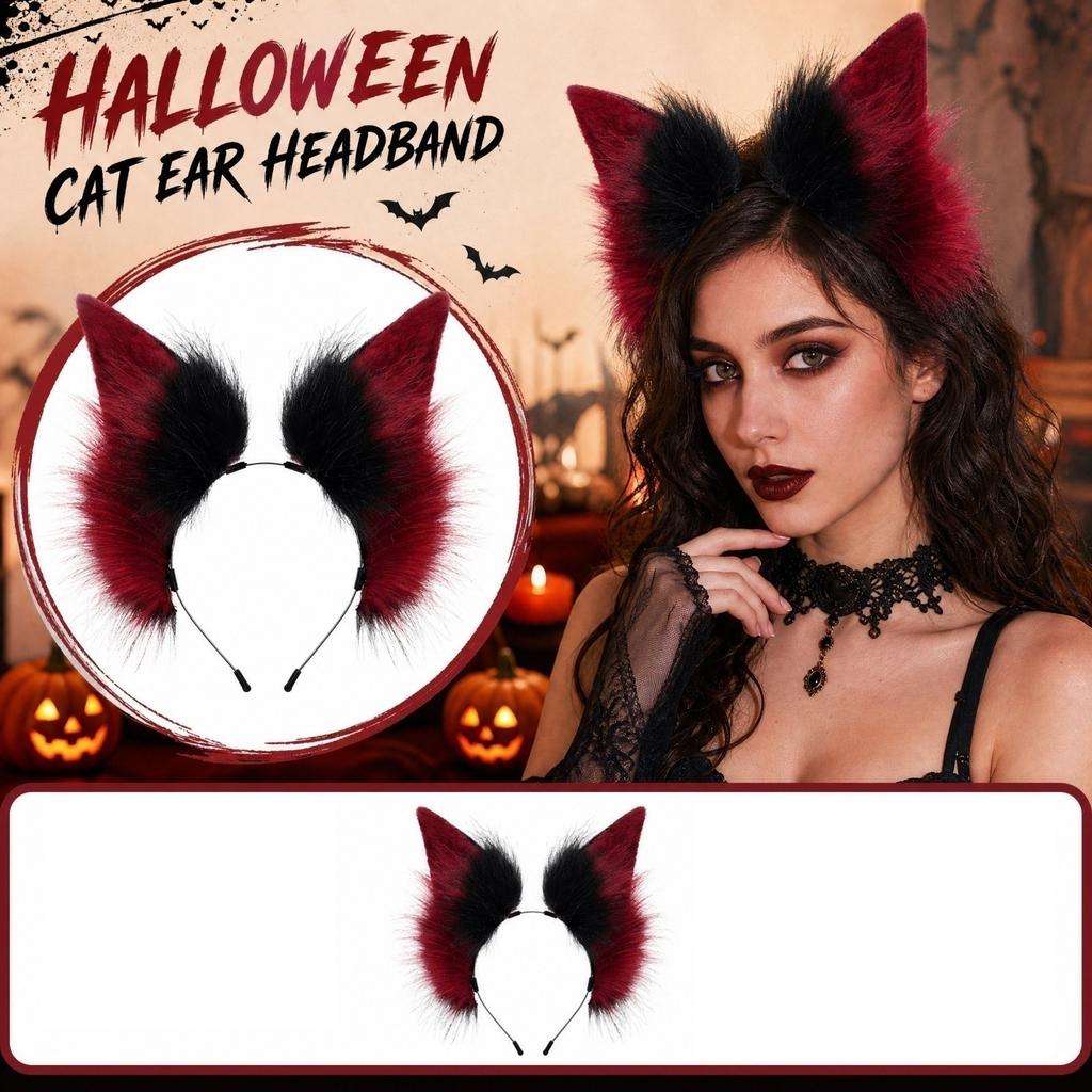 Plush Animal Ear Headband for Halloween Costume Party and Anime Convention