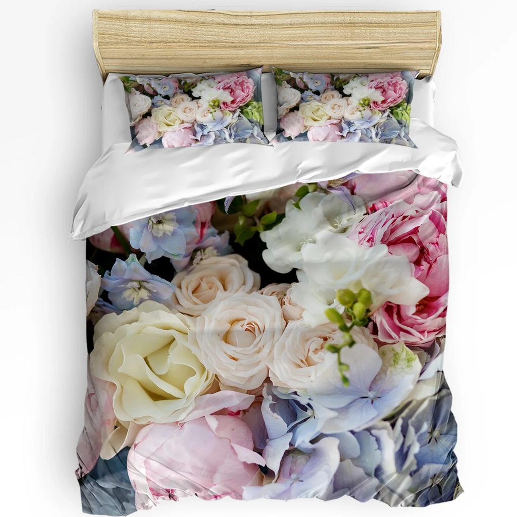 Pink Flower Peach Blossom Duvet Cover With Pillow Case Custom 3Pcs Bedding Set Quilt Cover Double Bed Home Textile