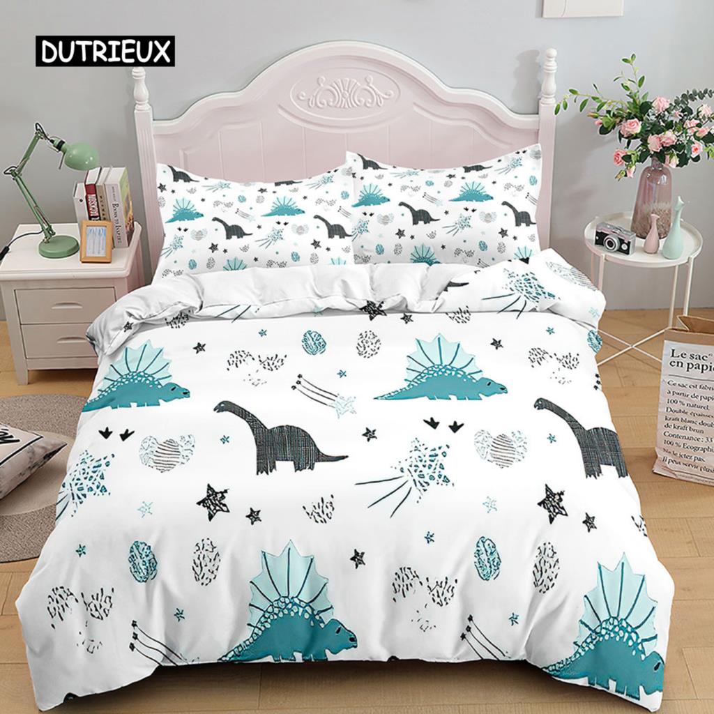 Cartoon Dinosaur Duvet Cover 3D Kawaii Animal Boy Bedding Set for Kids Girls Soft Microfiber Quilt Cover with Zipper Closure
